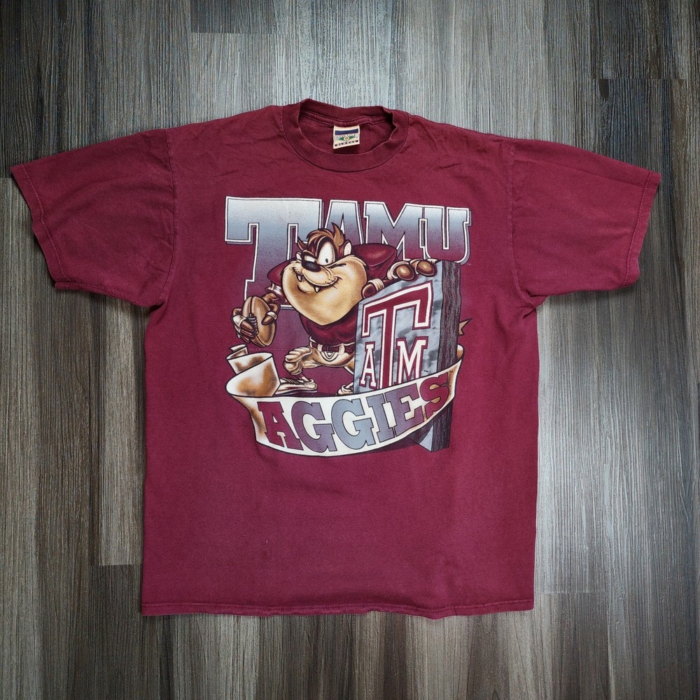 Vintage 90's Looney Tunes Taz ATM Aggie's Maroon Shirt Y2K Mens XL Red Oak NCAA